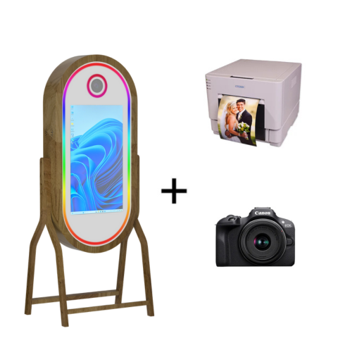 photobooth miroir en bois + appareil photo + imprimante